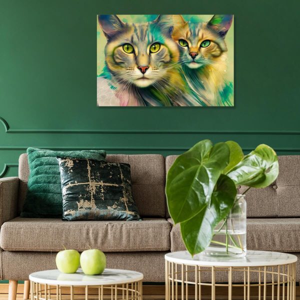 Obraz z zielonymi kotami
