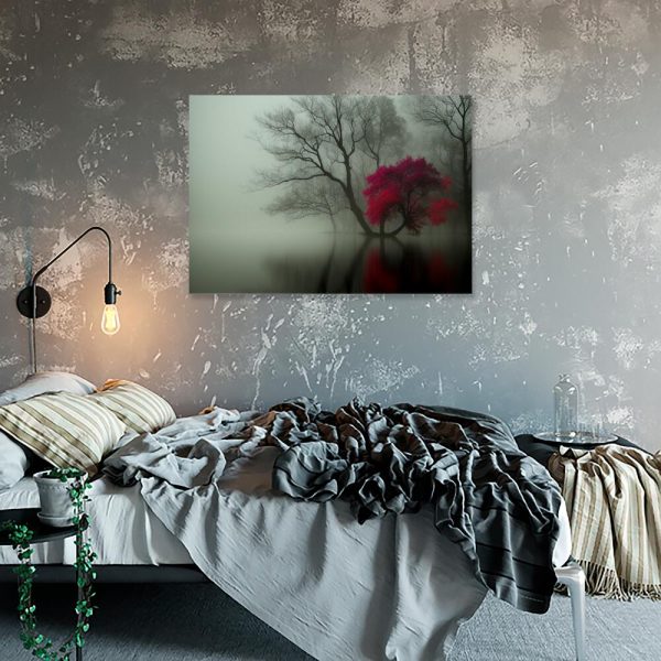 obraz drzew w odcieniach szarości do sypialni