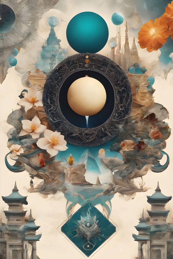 Plakat abstrakcja i pagody