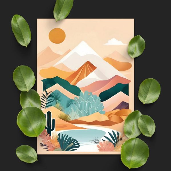 Plakat krajobraz z kaktusami